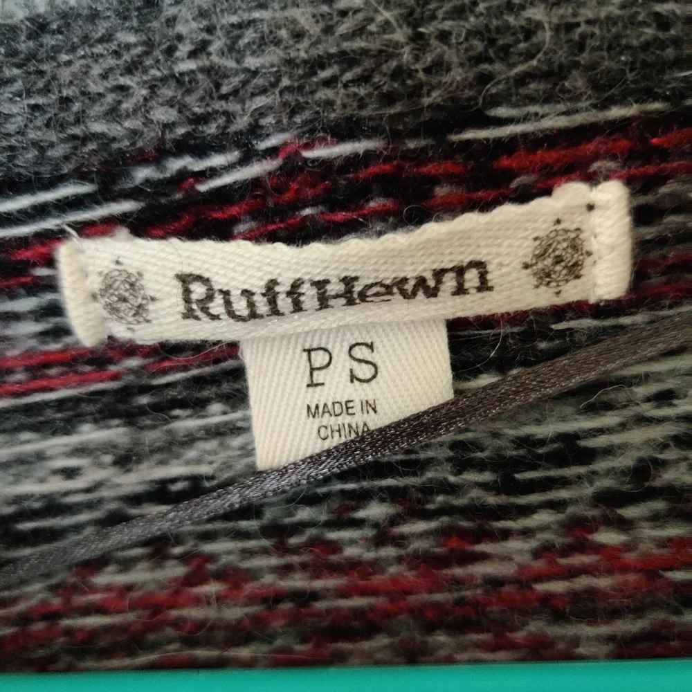 Ruff Hewn Fair Isle Open Wool Blend Petite Alpaca Mohair Fringe Cardigan EUC SP